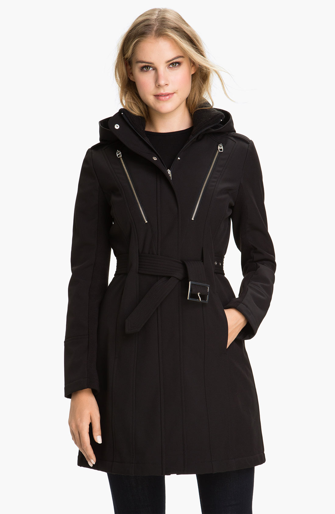 Miss Sixty Softshell Trench Coat in Black | Lyst