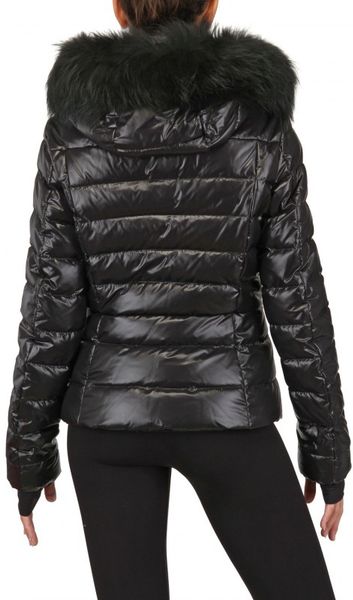 Moncler Grenoble Beaver Fur Hood Shiny Nylon Down Jacket in Black | Lyst