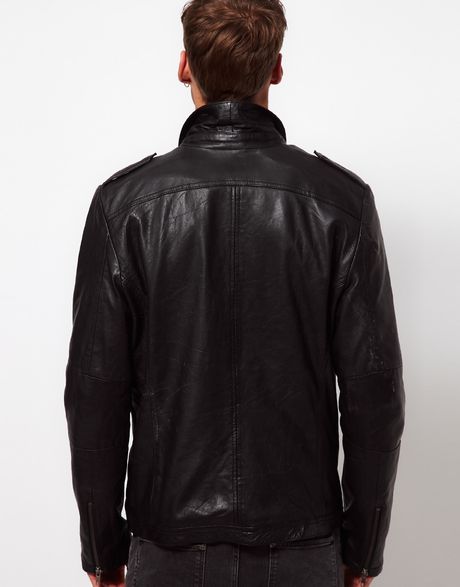 River Island Leather Biker Jacket in Black for Men | Lyst