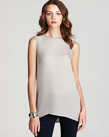 Vince Top Drape Back Beaded Shell in Gray | Lyst