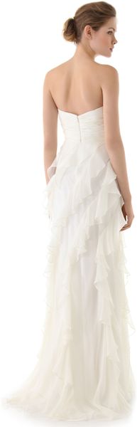 Badgley Mischka Collection Iridescent Strapless Ruffle Gown - Ivory in ...