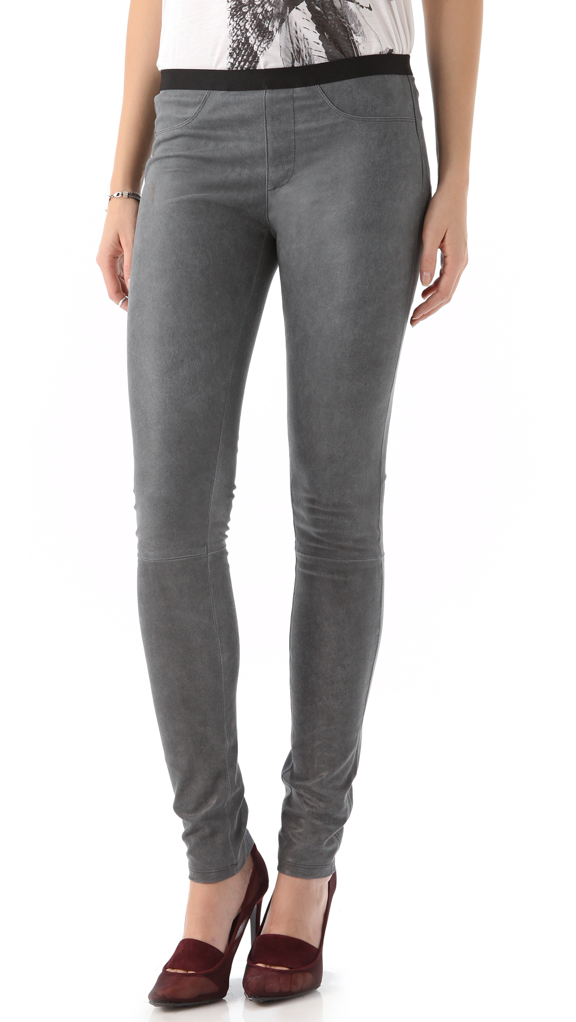 Helmut lang Leather Leggings Patina Stretch in Gray | Lyst