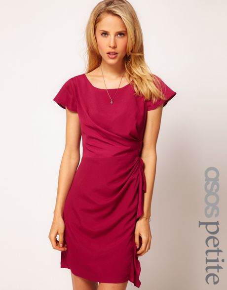 Asos Petite Exclusive Tulip Dress with Drape Side in Red | Lyst