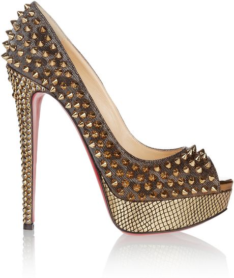 Christian Louboutin Lady Peep 150 Spikeembellished Metallic Leather ...