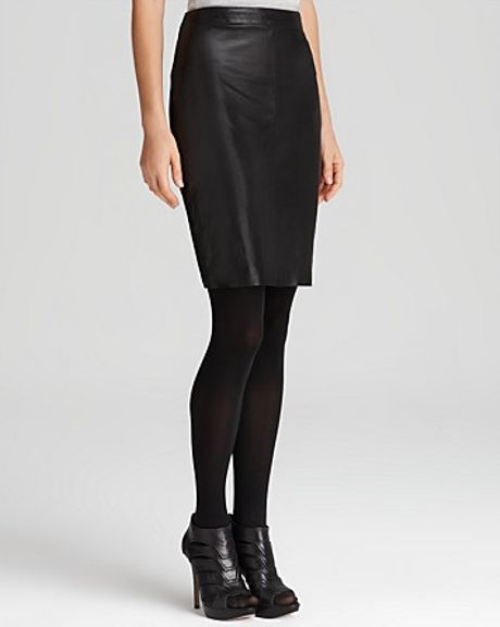 Dkny Lamb Leather Classic Pencil Skirt with Ponte Back in Black (black ...