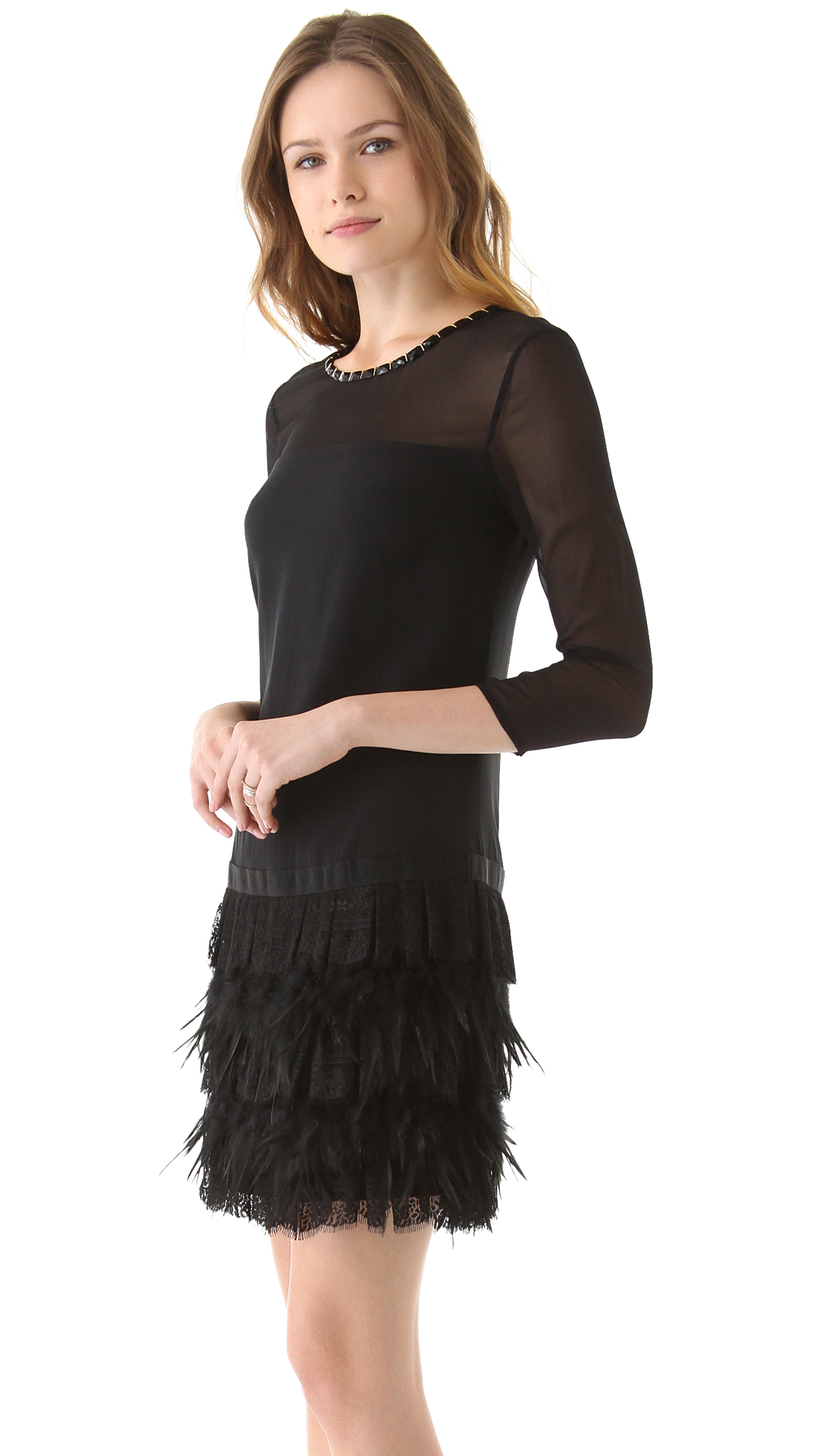 Dkny Tiered Lace Dress in Black | Lyst
