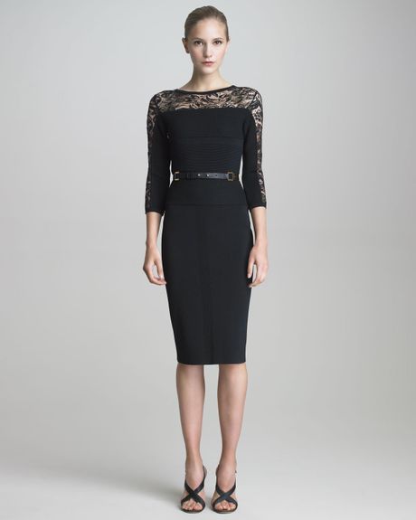 Elie Saab Knit Dress with Lace Insets in Black | Lyst