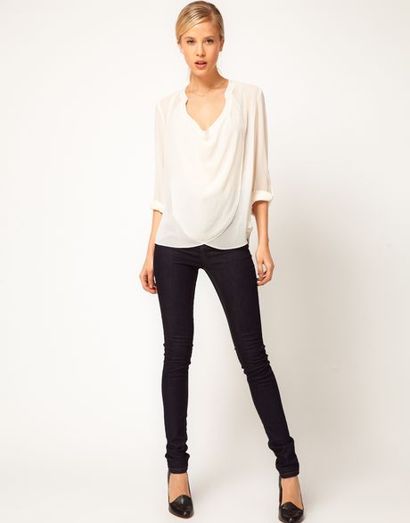 Asos Asos Blouse with Detail Front and Drop Neck in Beige (cream) | Lyst