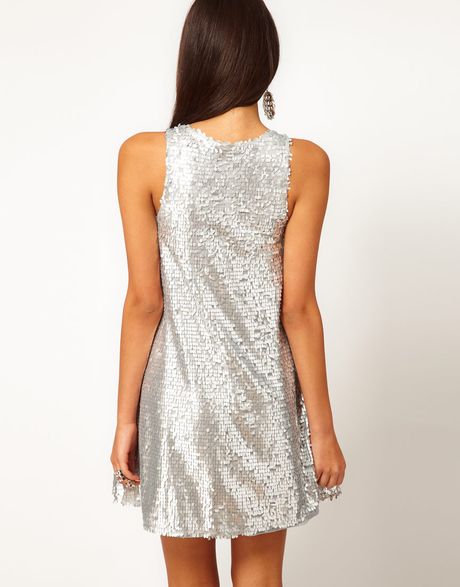 Asos Collection Asos Swing Dress in Teardrop Sequin in Silver | Lyst