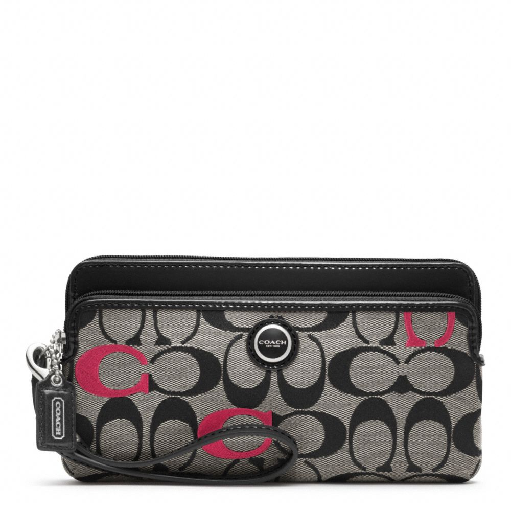 Lyst - COACH Poppy Embroidered Signature Double Zip Wallet in Gray