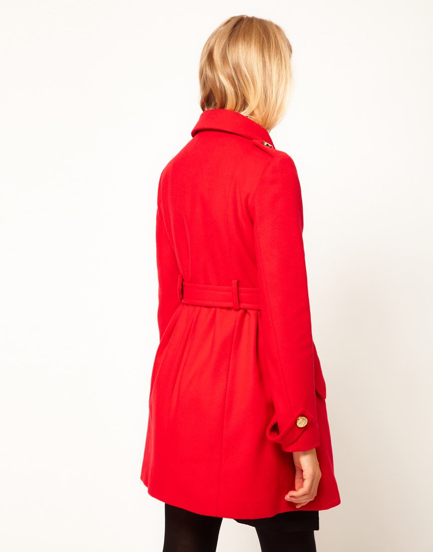 Lyst Asos Collection Cute Military Fit and Flare Coat in Red