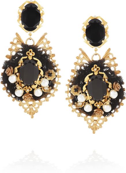 Dolce & Gabbana Goldtone Crystal and Glasspearl Clip Earrings in Gold ...