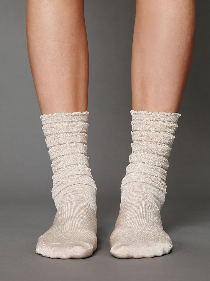 Lyst Free People Ruffle Satin Ankle Socks in Natural