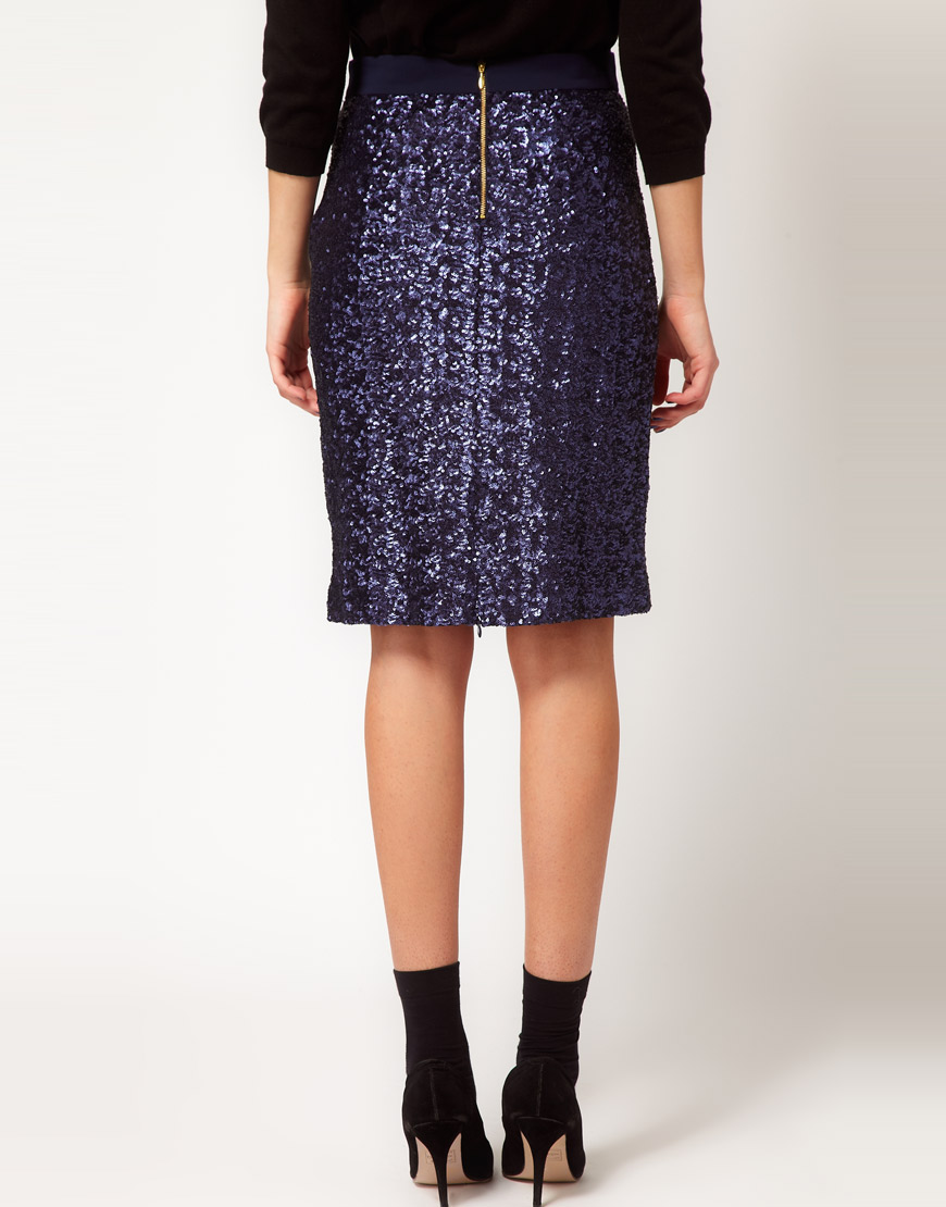 Whistles Sequin Skirt in Blue | Lyst