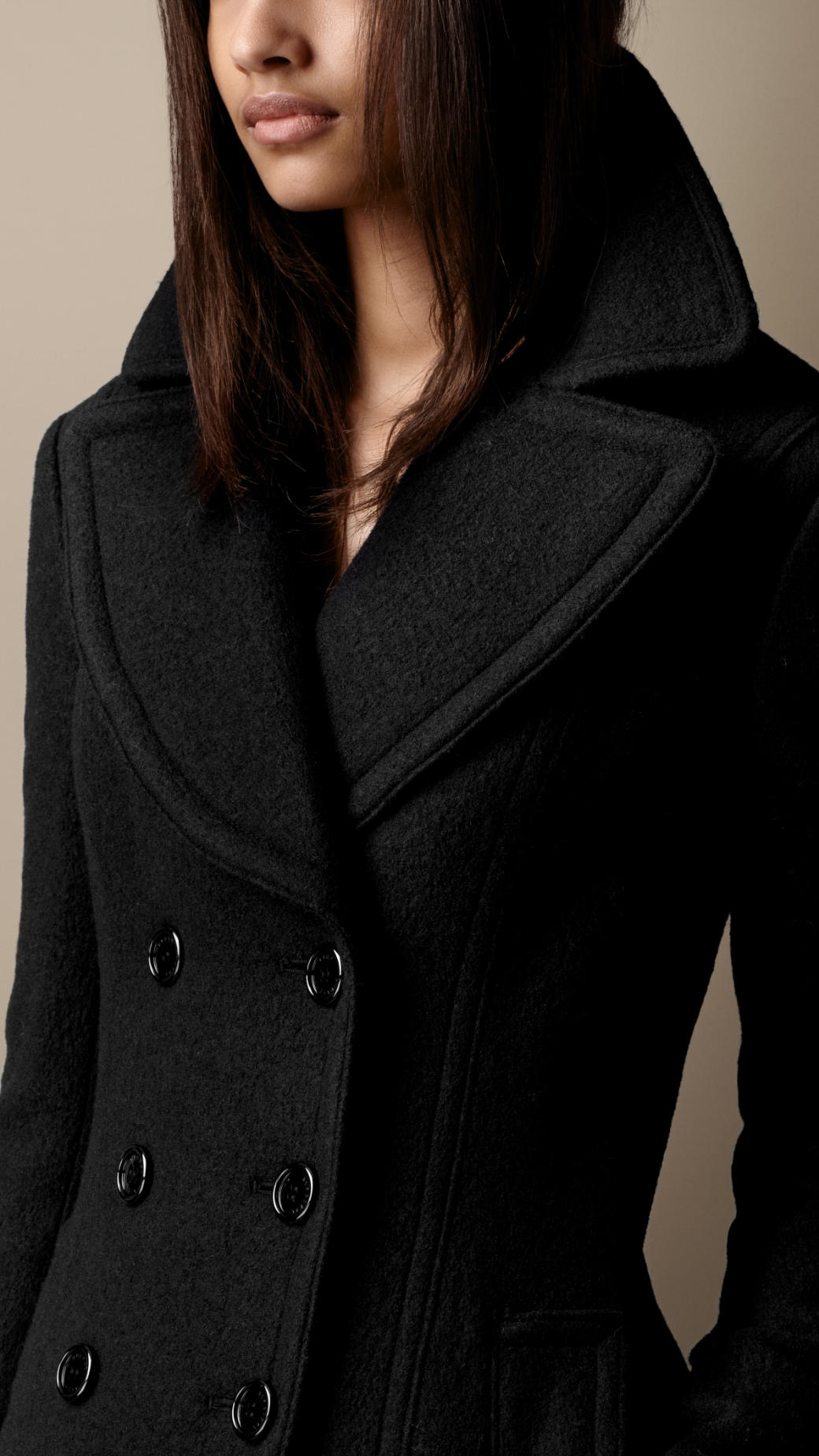 Lyst Burberry Brit Oversize Collar Pea Coat in Black