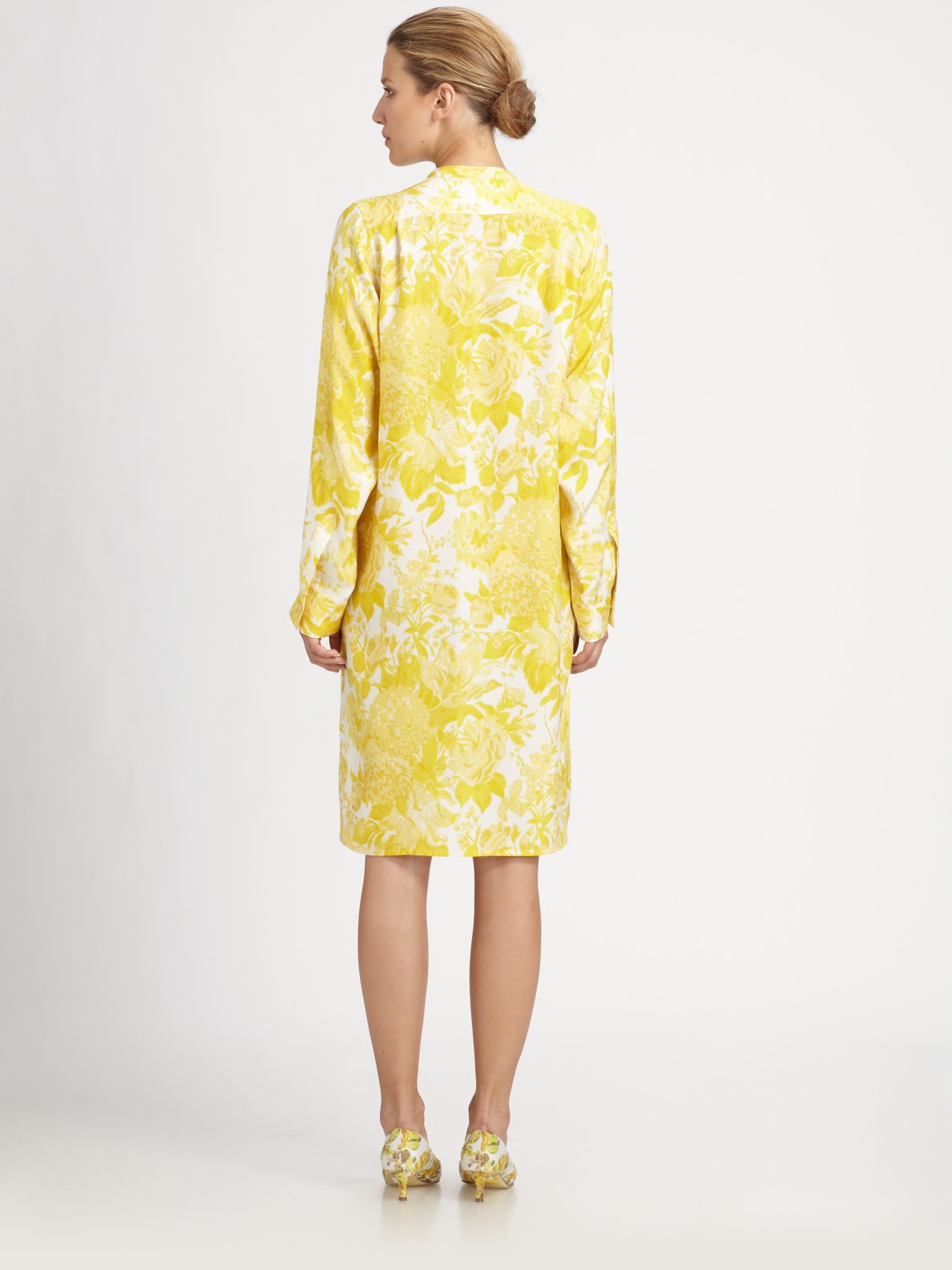 Lyst - Stella Mccartney Silk Floral Shirtdress in Yellow