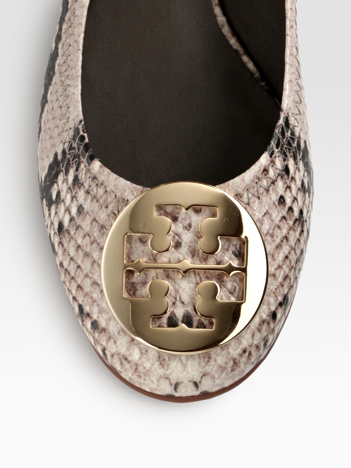 Tory burch Reva Pythonprint Leather Ballet Flats in Beige (natural ...  