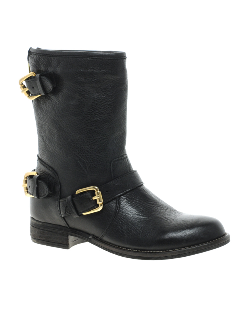 Lyst - Dune Riff Leather Biker Boots in Black