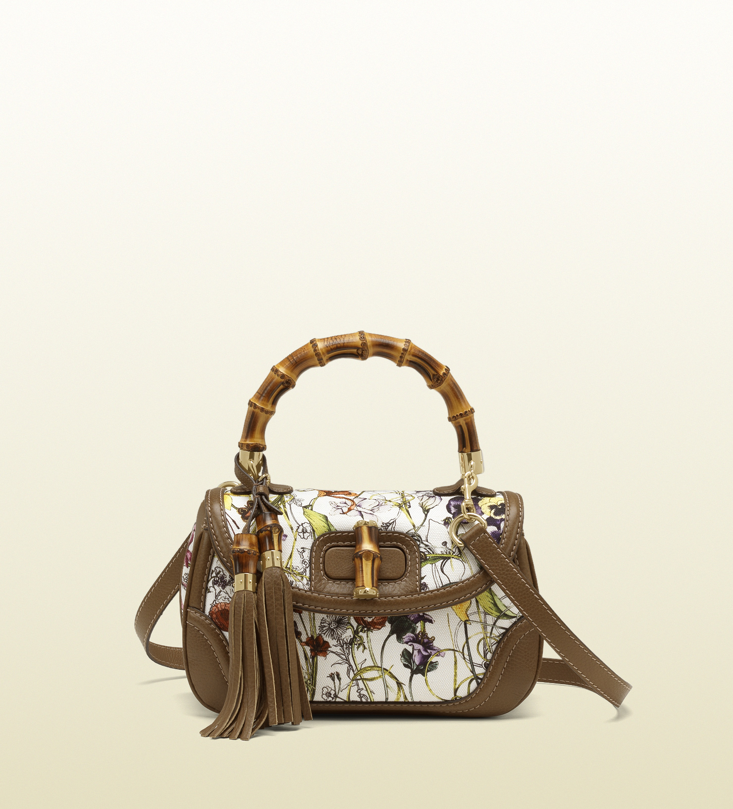 Gucci New Bamboo Flora Canvas Top Handle Bag in Brown (bamboo) | Lyst