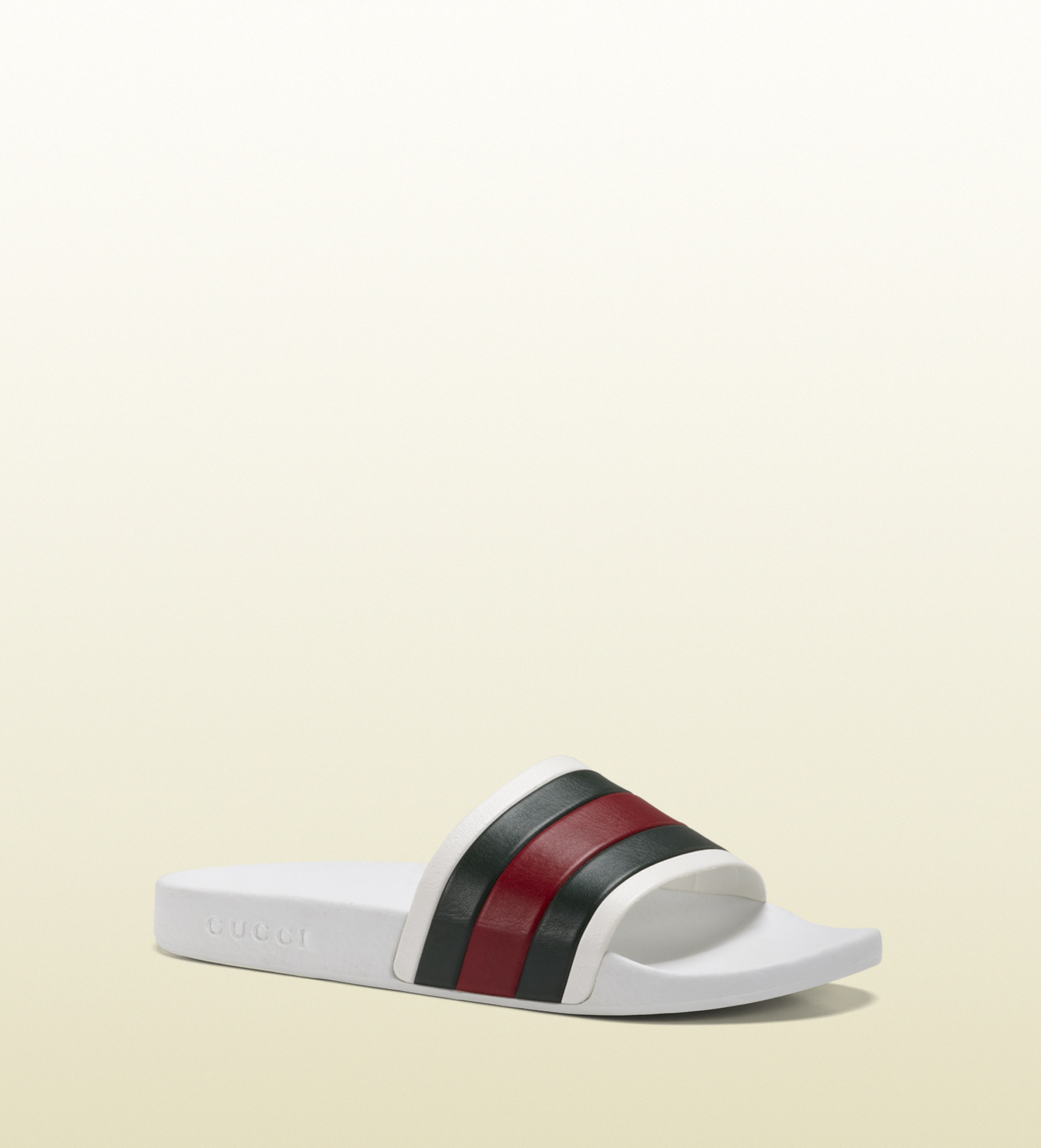 white gucci pool slides