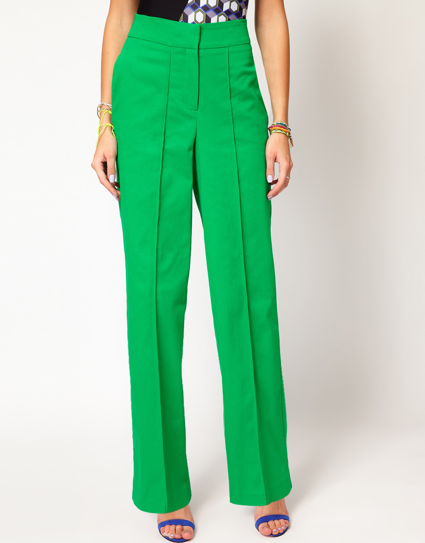 Lyst - Asos High Waist Pants with Wide Leg in Green