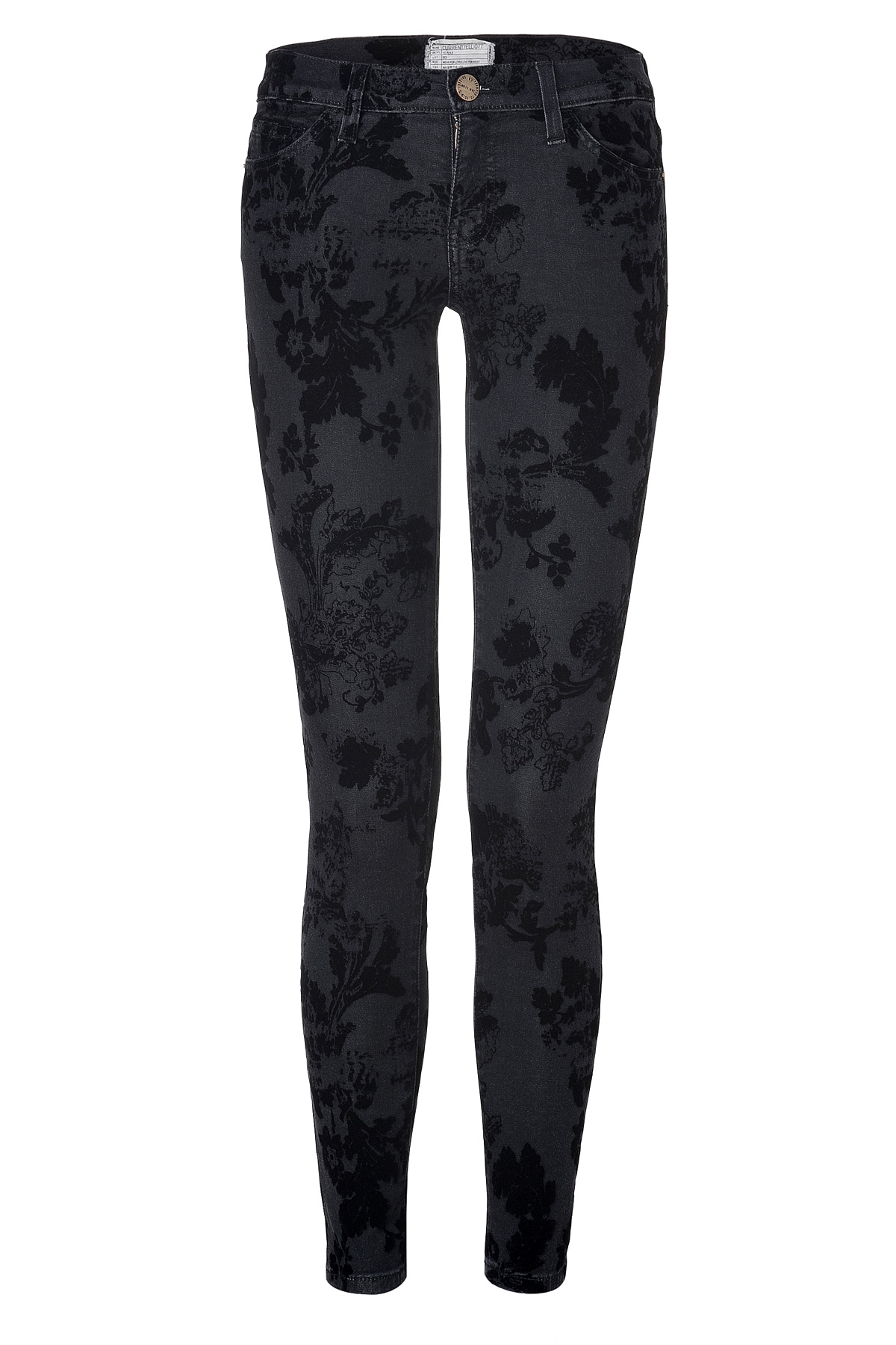 Lyst - Current/elliott Black Velvet Floral Print Ankle Skinny Jeans in Gray