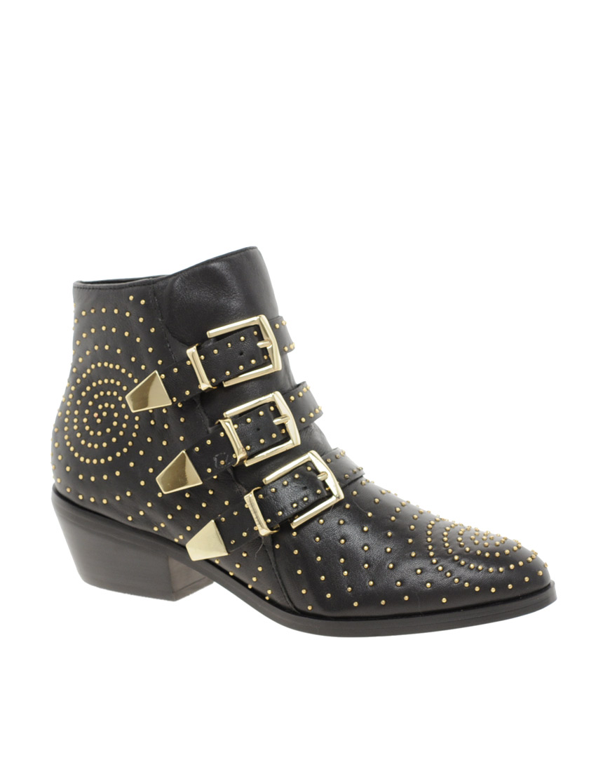 Steve Madden Madhouse Stud Strap Ankle Boots in Black - Lyst