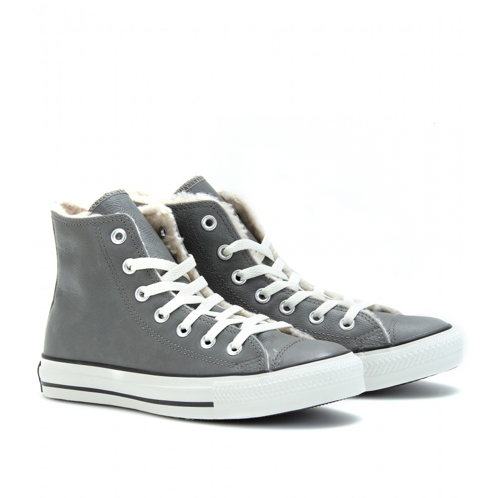 grey leather converse high tops Online 