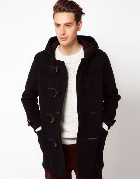 Gloverall Made in London Wool Checkback Duffle Coat in Black for Men | Lyst