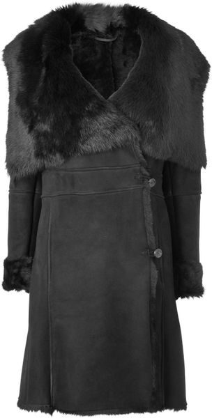 Jaeger Shearling Coat in Black | Lyst