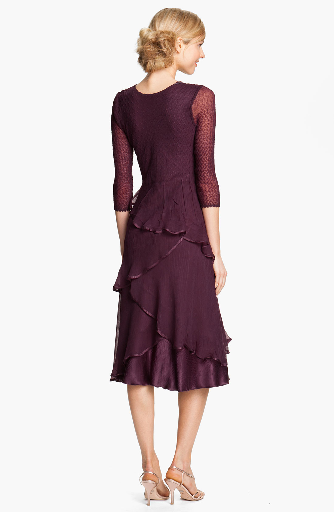 Komarov Embellished Tiered Chiffon Dress in Purple (aubergine) | Lyst