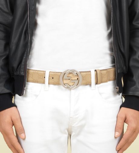 Gucci Cream Guccissima Leather Belt with Interlocking G Buckle in Beige ...