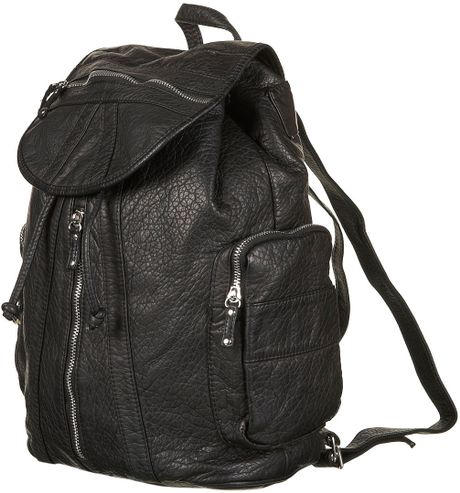 Topshop Washed Multi Zip Backpack in Black | Lyst