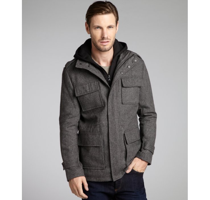 Calvin Klein Wool-Blend Twill Hooded Jacket in Gray for Men (medium ...