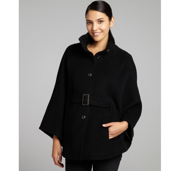 Lyst - Cole Haan Black Woolcashmere Belted Knit Collar Cape in Black