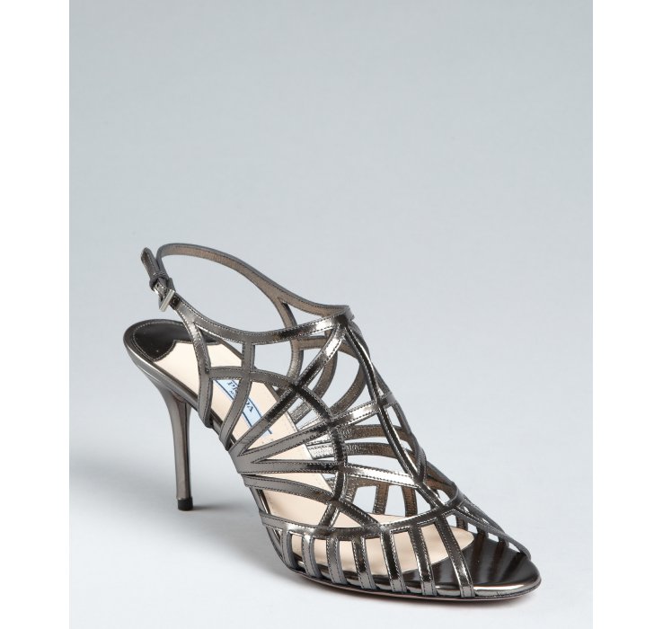 Prada Anthracite Leather Strappy Sandals in Gray (anthracite) | Lyst  