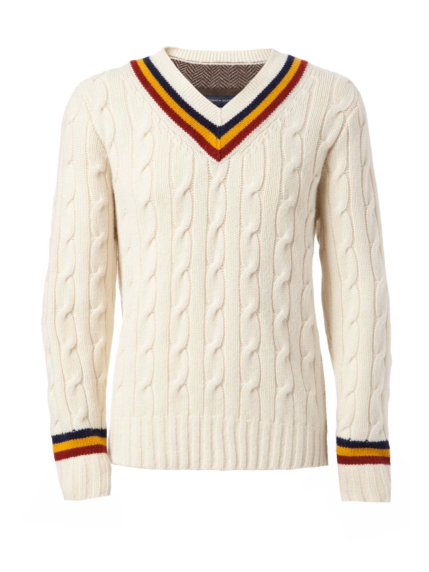 Tommy hilfiger Walter Cable Cricket Vneck Sweater in White for Men | Lyst