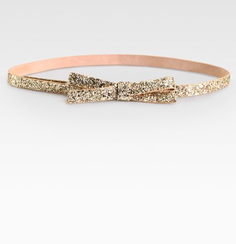 Kate Spade Leather Glitter Bow Belt in Gold | Lyst