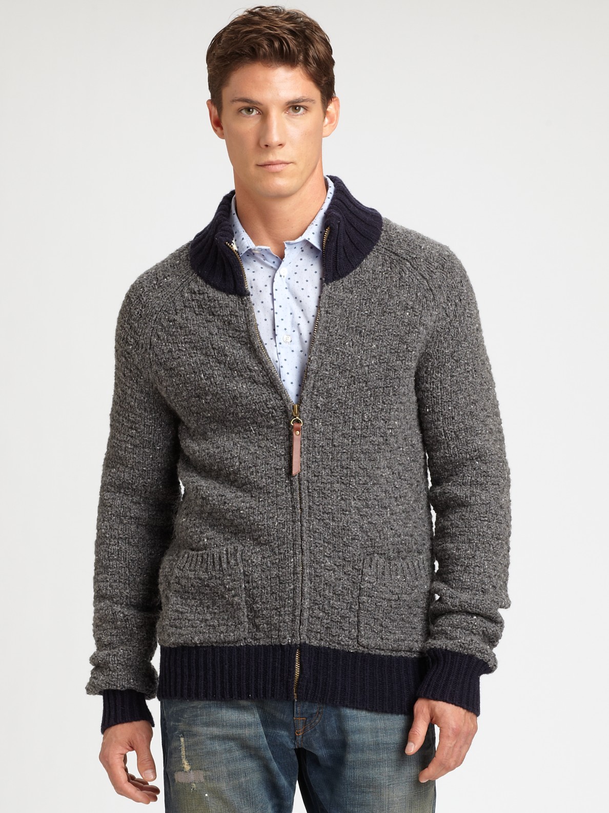 Lyst - Scotch & Soda Zip Cardigan Sweater in Gray for Men