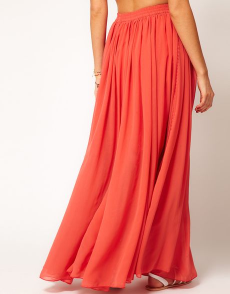 Asos Collection Asos Maxi Skirt with Broderie Inserts in Orange (coral ...