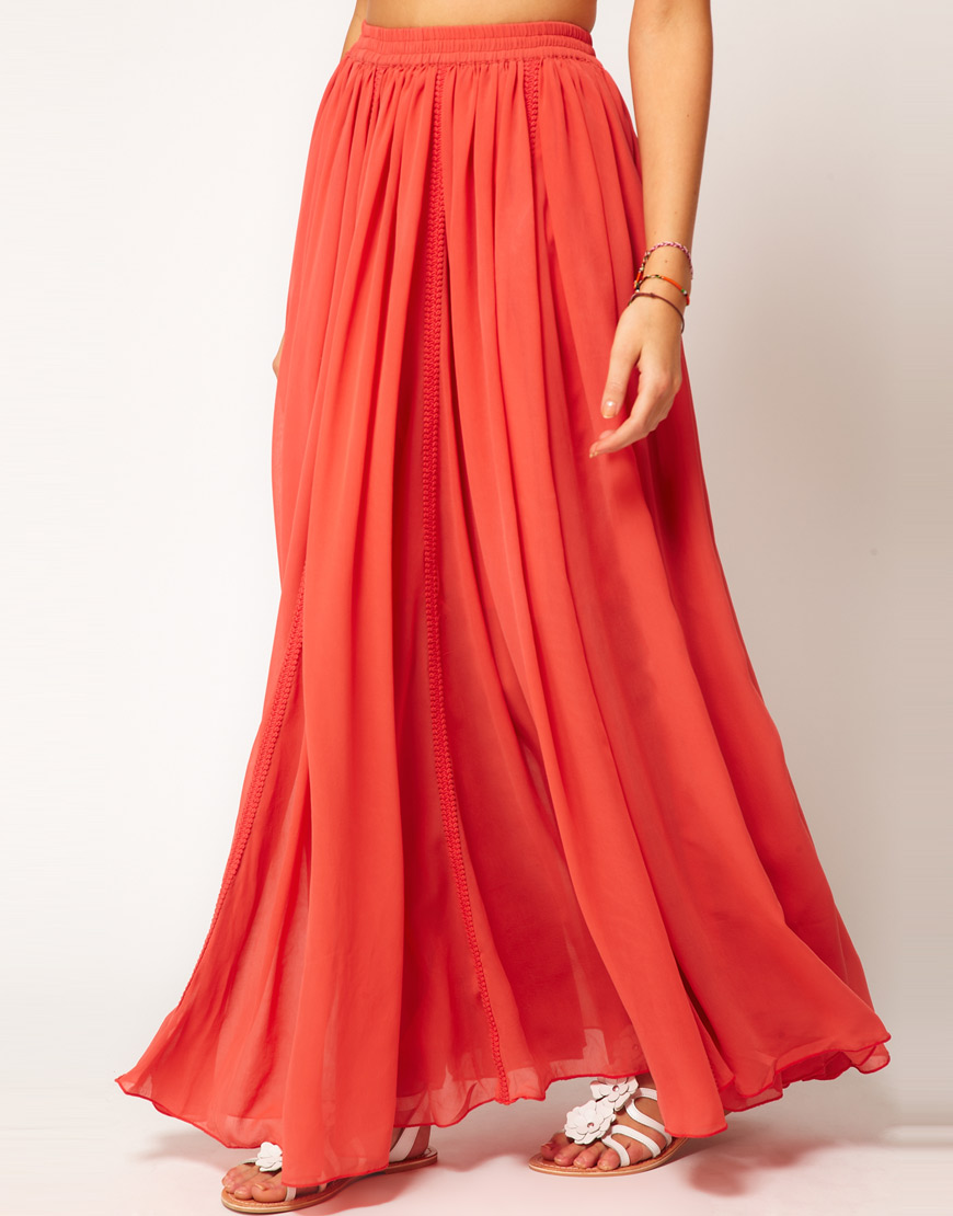 Lyst - Asos collection Asos Maxi Skirt with Broderie Inserts in Orange