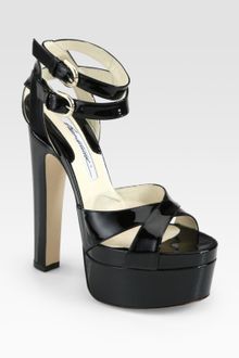 Brian Atwood Lattice Patent Leather Ankle Strap Platform Sandals in ...