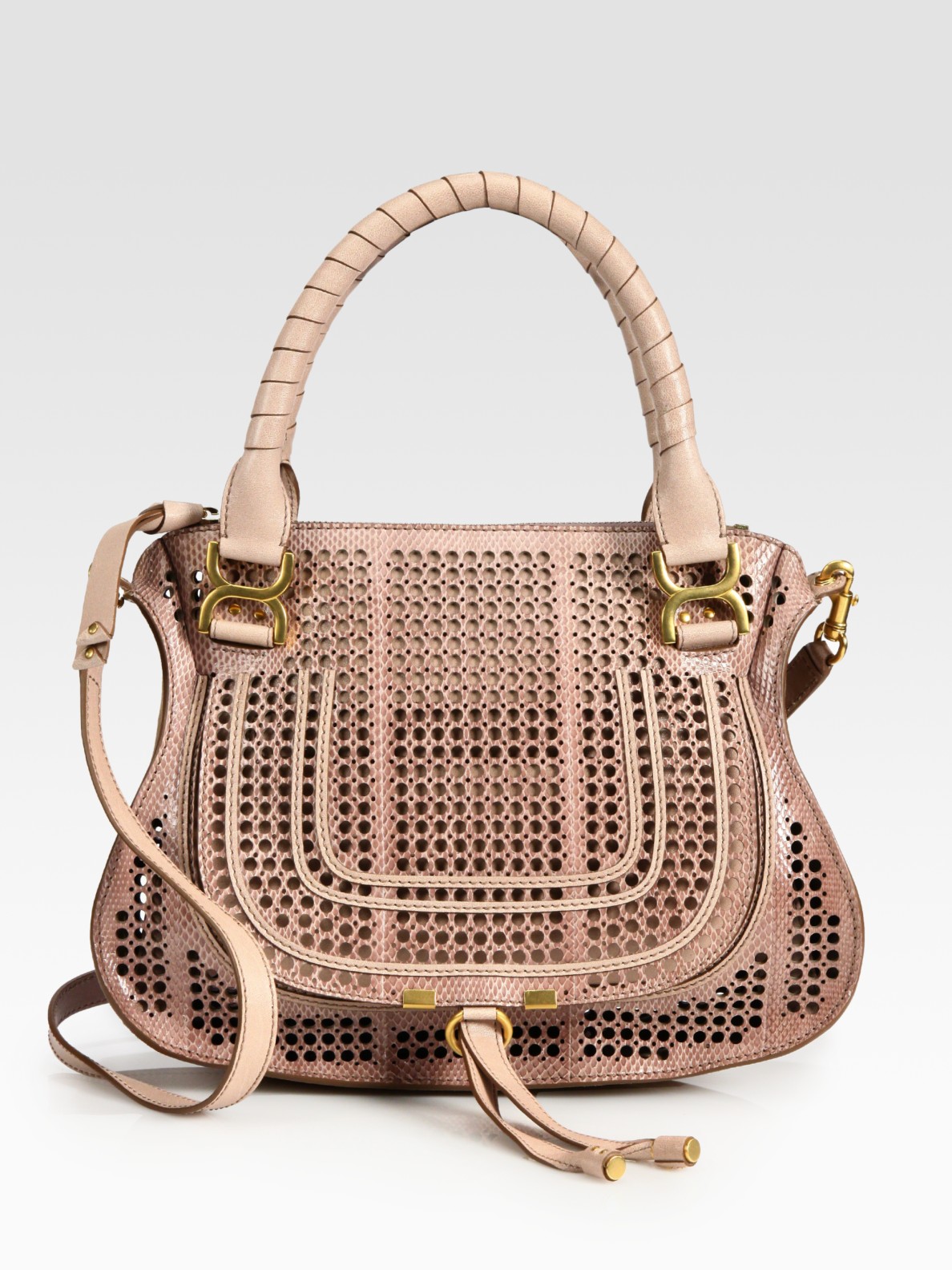 Chlo Marcie Perforated Snake Embossed Leather Shoulder Bag in ...