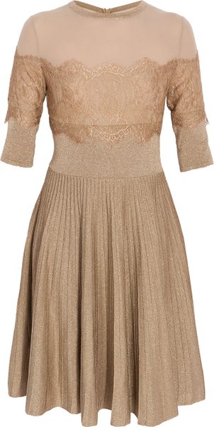 Elie Saab Three-Quarter Sleeved Dress in Beige | Lyst