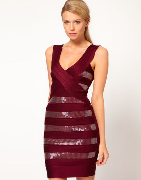 French Connection Sequin Panel Bodycon Dress in Red | Lyst