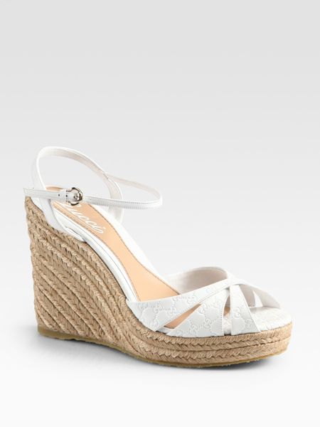 Gucci Penelope Gg Leather Espadrille Wedges in White | Lyst