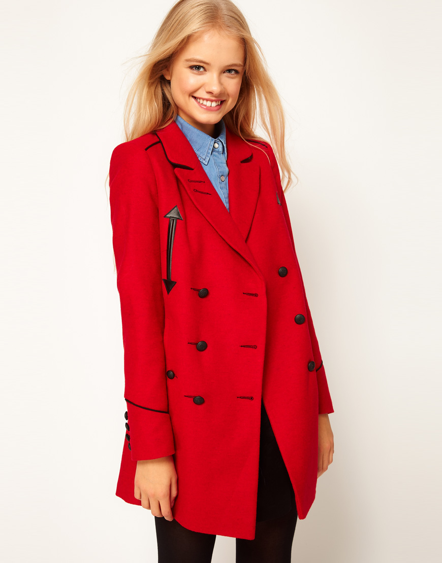 Lyst - Asos Collection Asos Military Pea Coat in Red