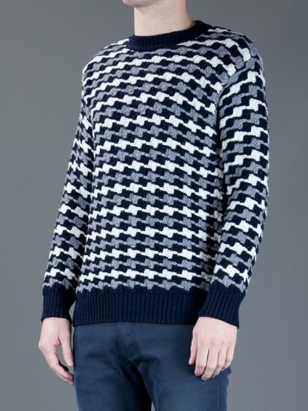 Les Copains Houndstooth Sweater in Blue for Men | Lyst
