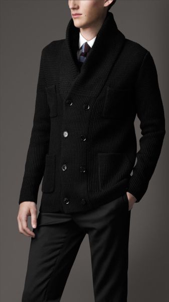 Burberry Fur Lined Shawl Collar Cardigan in Black for Men | Lyst