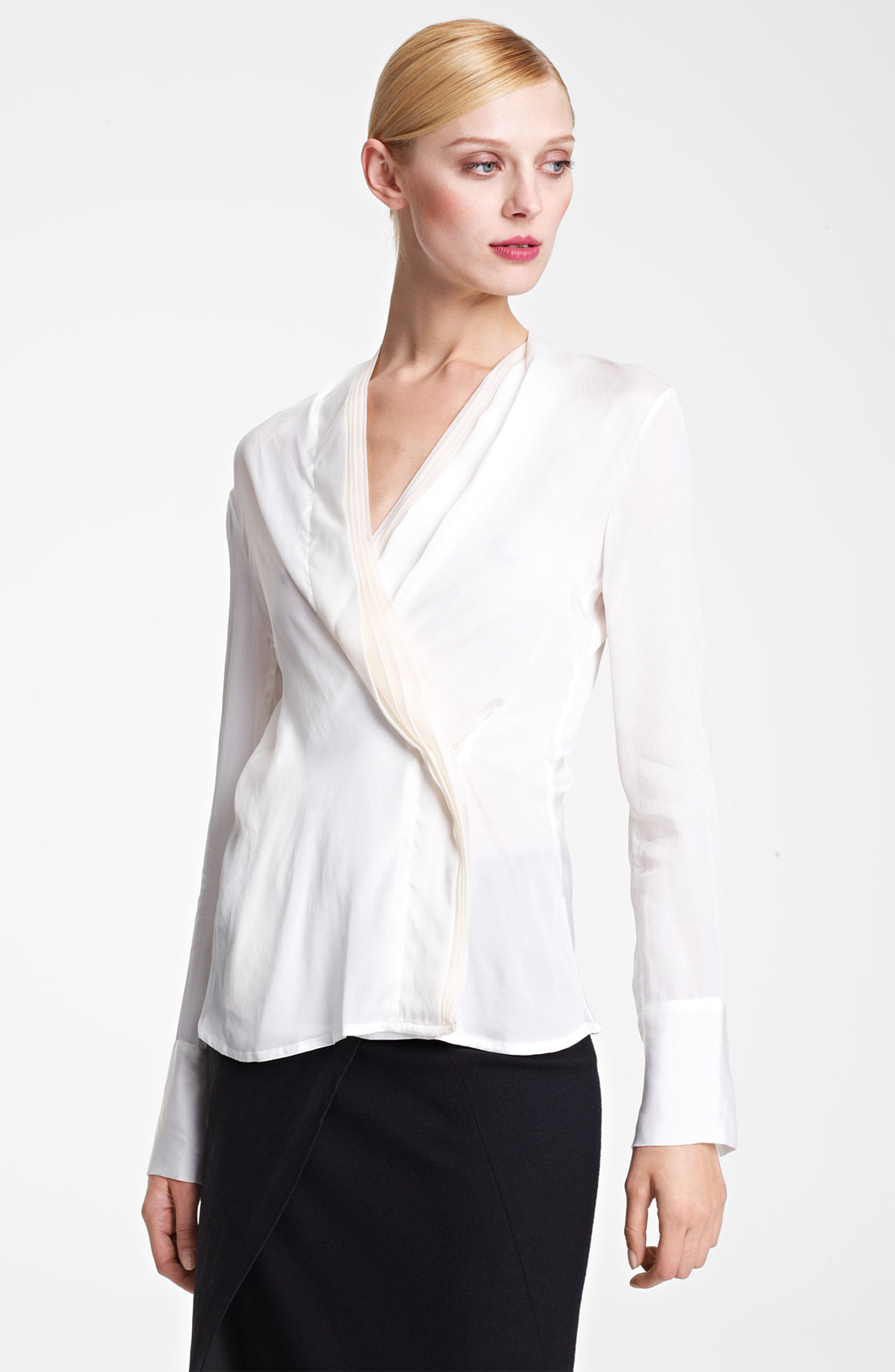 Donna Karan New York Collection Satin Jersey Blouse in White (vellum ...